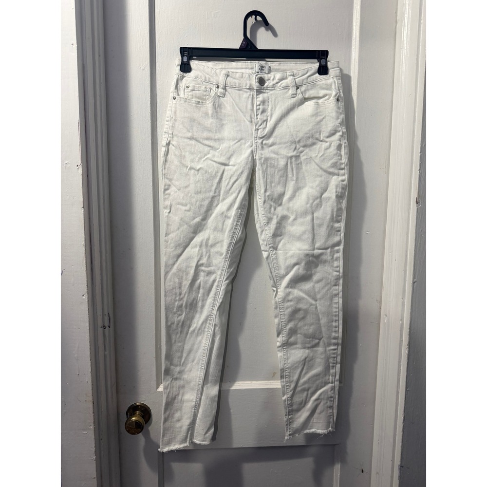 Crown & Ivy Women White Skinny Jeans Raw Hem Size 6 Denim Pants Mid Rise